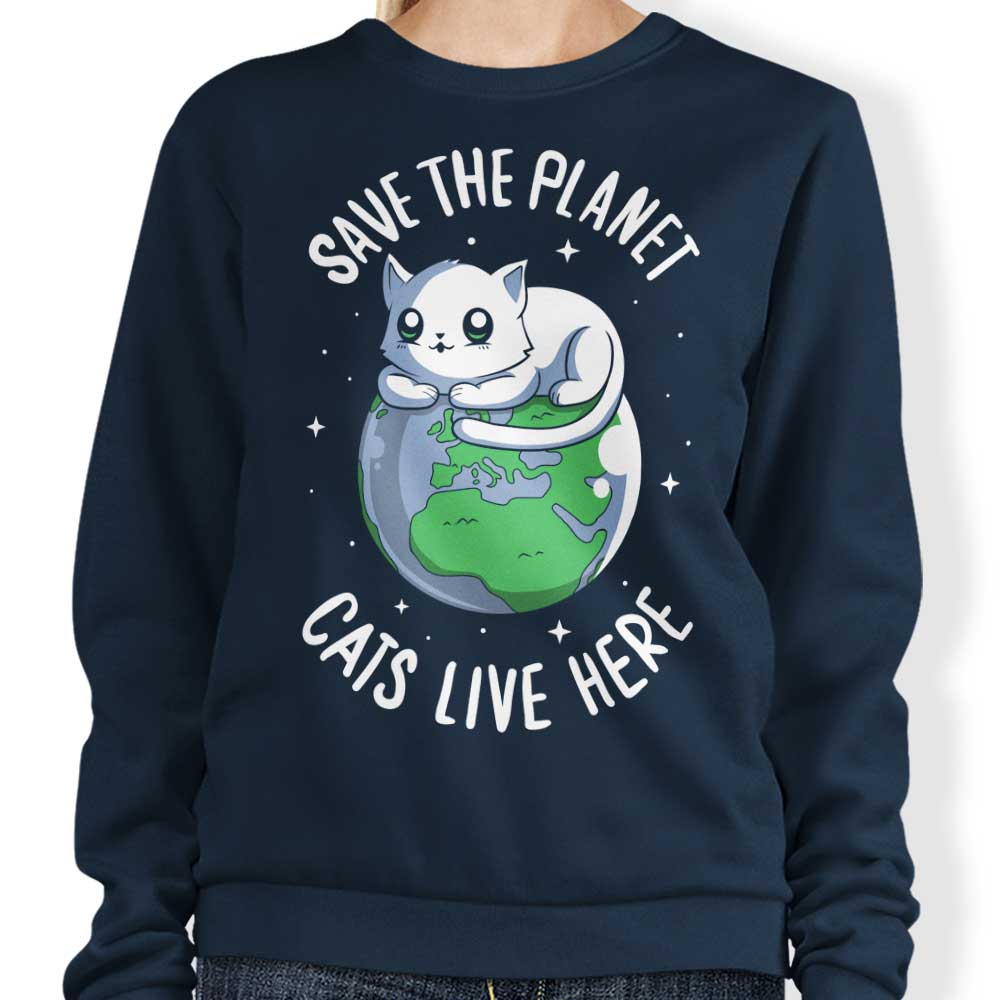 Typhoonic Art's Comfortable Cats Live Here Crewneck Sweatshirt