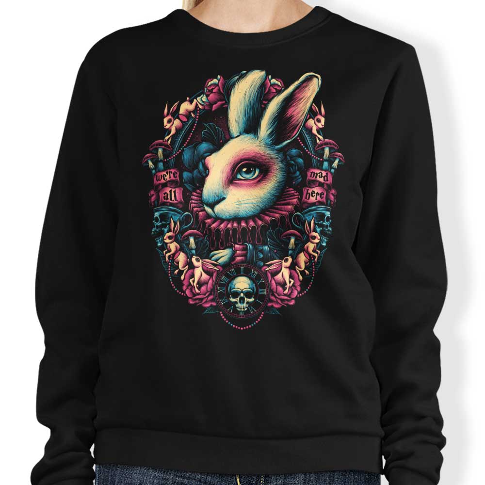 Glitchygorilla's 'Follow the White Rabbit' Crewneck Sweatshirt - Comfortable and Durable Apparel