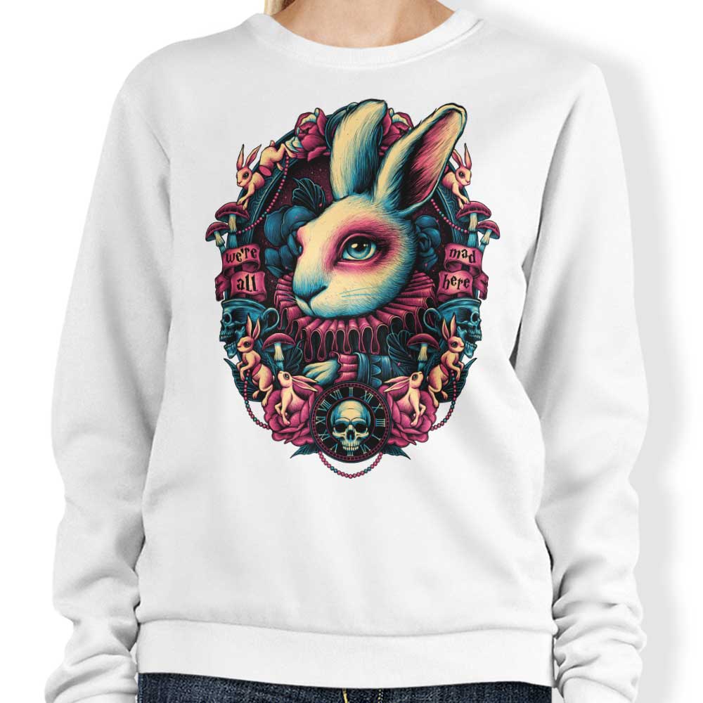Glitchygorilla's 'Follow the White Rabbit' Crewneck Sweatshirt - Comfortable and Durable Apparel