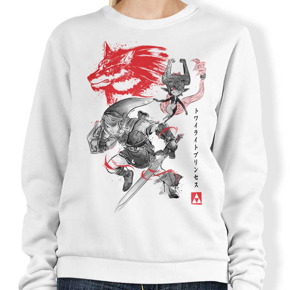 Dr. Monekers' Twilight Wolf Sumi - e Comfortable Crewneck Sweatshirt