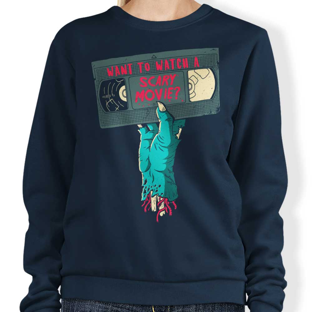 Spooky Movie Themed Crewneck Sweatshirt by DinoMike