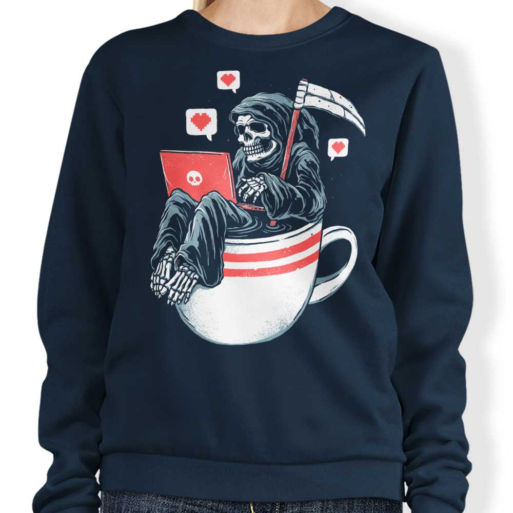 Glitchygorilla's Love Death Coffee Crewneck Sweatshirt - Comfortable Apparel for All Sizes