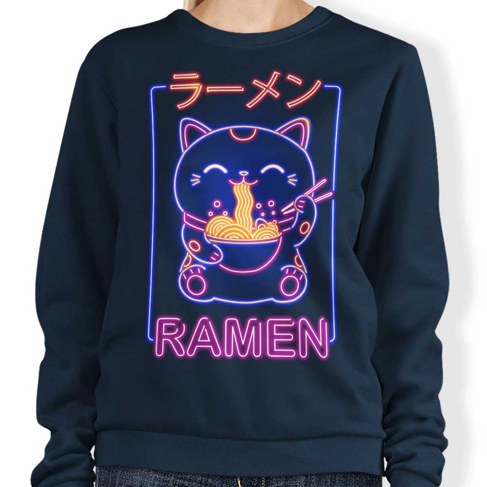 Neon Lucky Cat Crewneck Sweatshirt by Donnie Illustrations