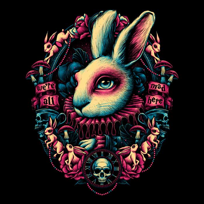 Glitchygorilla's 'Follow the White Rabbit' Crewneck Sweatshirt - Comfortable and Durable Apparel