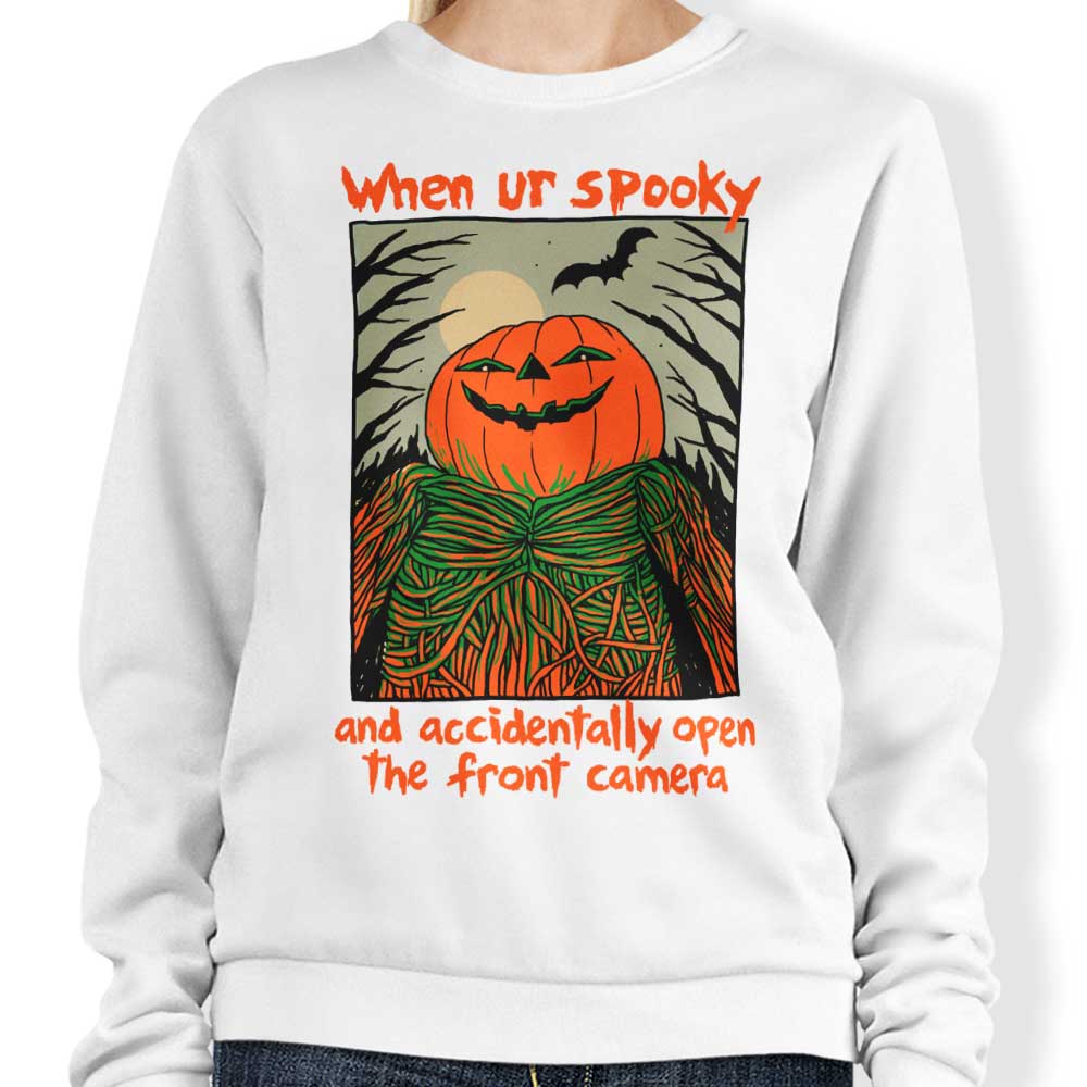 Hillary White's Spooky Selfie Comfortable Crewneck Sweatshirt
