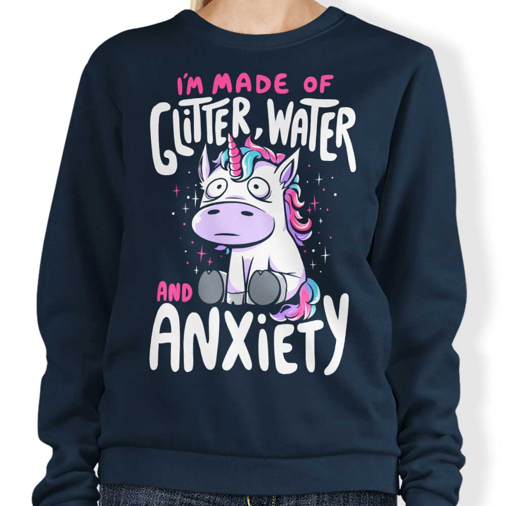 Sparkling Glitter, Refreshing Water, and Stressful Anxiety-themed Sweatshirt