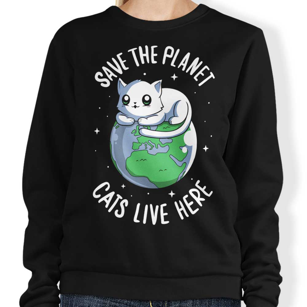 Typhoonic Art's Comfortable Cats Live Here Crewneck Sweatshirt