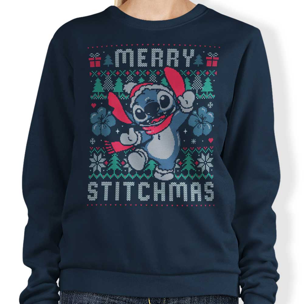 Elegant Merry Stitchmas-themed Sweatshirt for a Festive Look