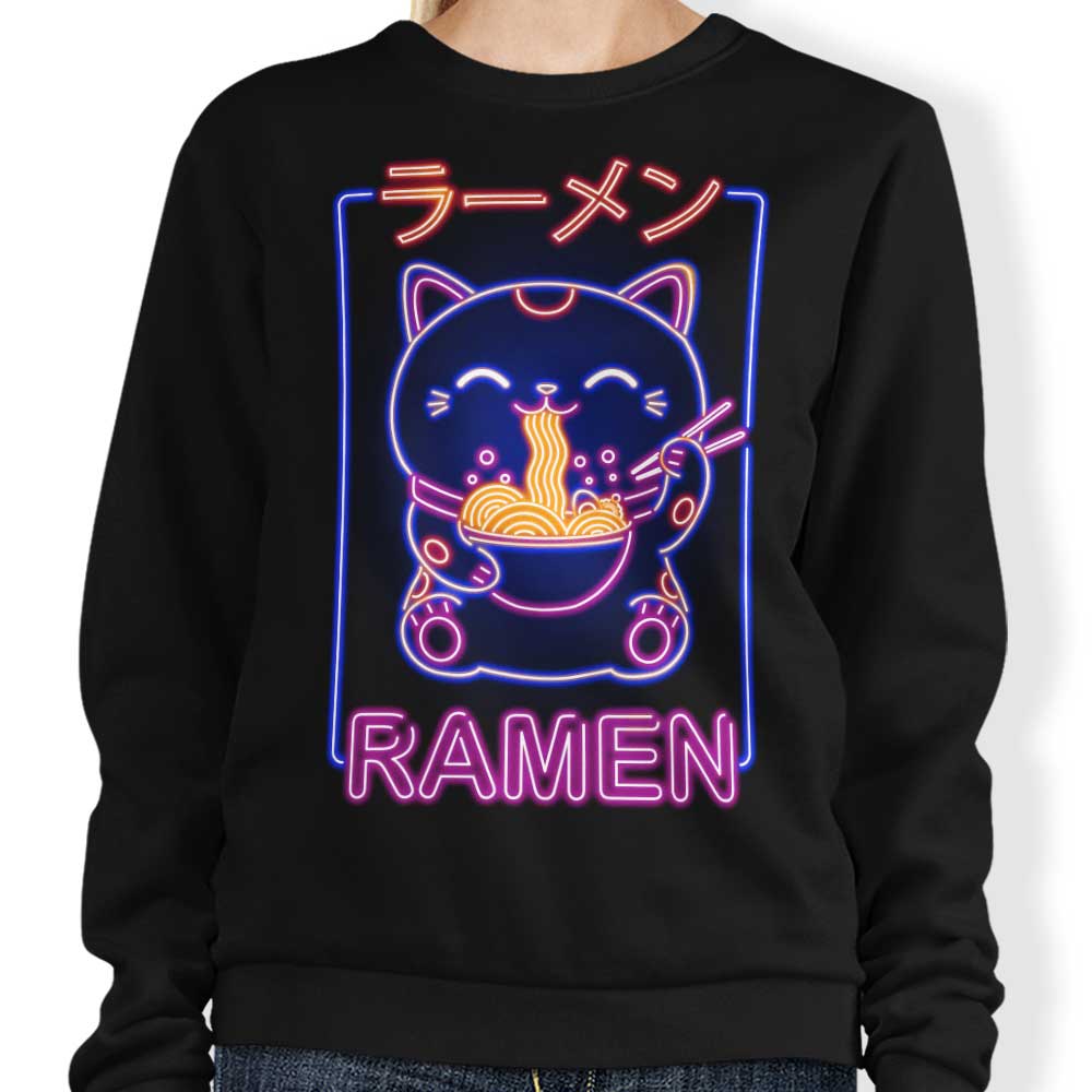 Neon Lucky Cat Crewneck Sweatshirt by Donnie Illustrations