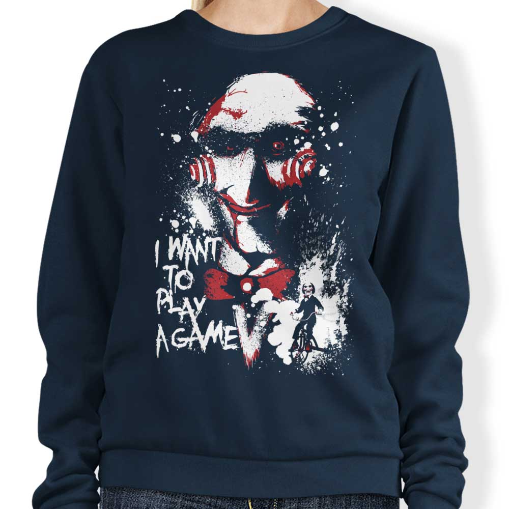 Exciting 'Want to Play a Game' Crewneck Sweatshirt for Gaming Enthusiasts