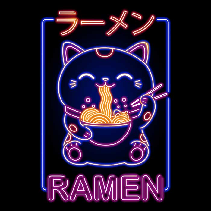 Neon Lucky Cat Crewneck Sweatshirt by Donnie Illustrations