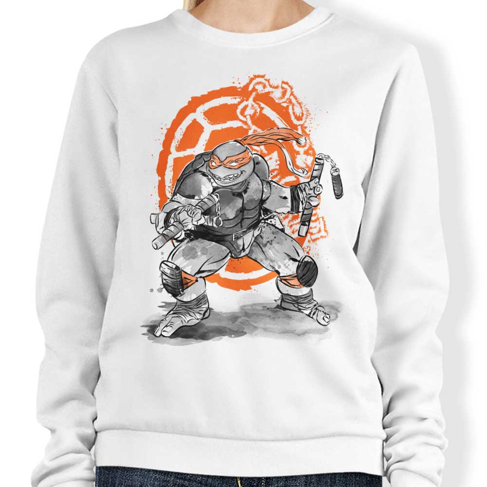 Dr. Monekers' Nunchaku Sumi-e Design Crewneck Sweatshirt for Men and Women