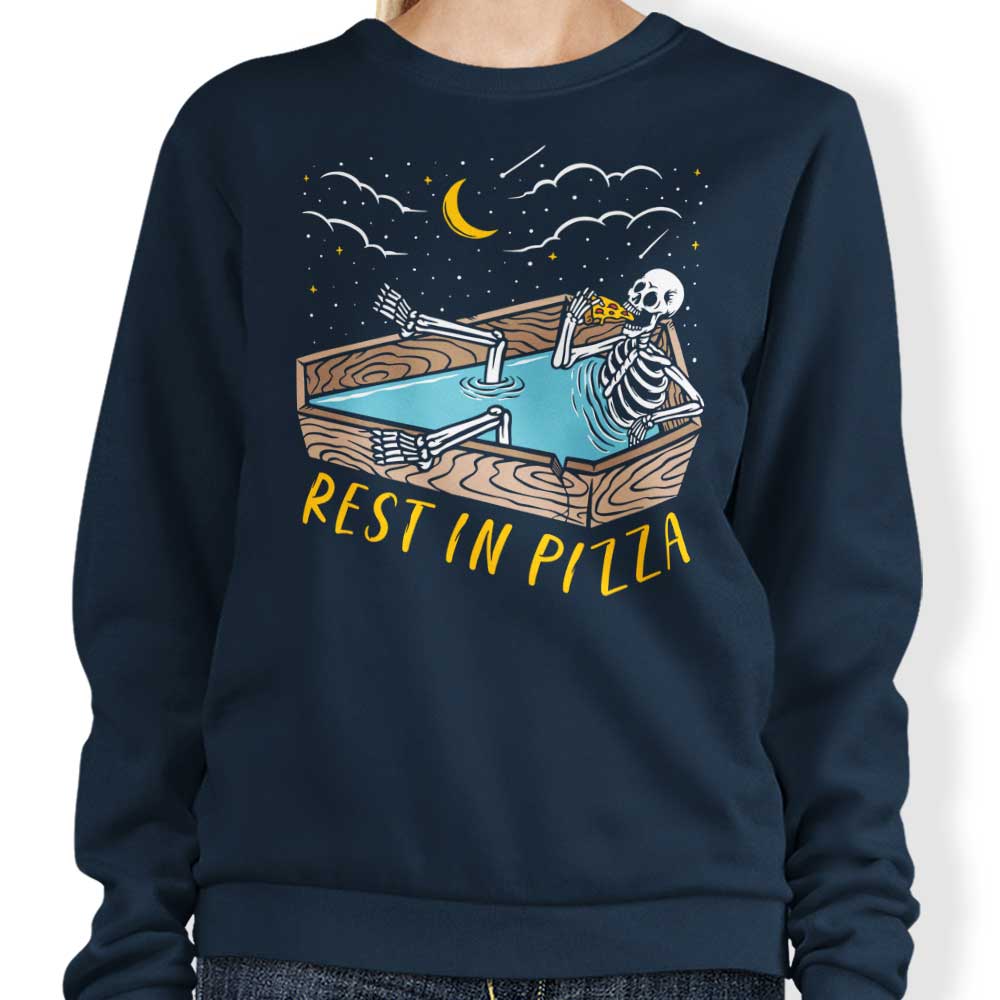 Comfortable 'Rest in Pizza' Crewneck Sweatshirt by CoD Designs