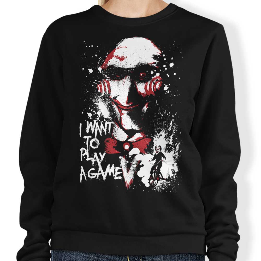 Exciting 'Want to Play a Game' Crewneck Sweatshirt for Gaming Enthusiasts