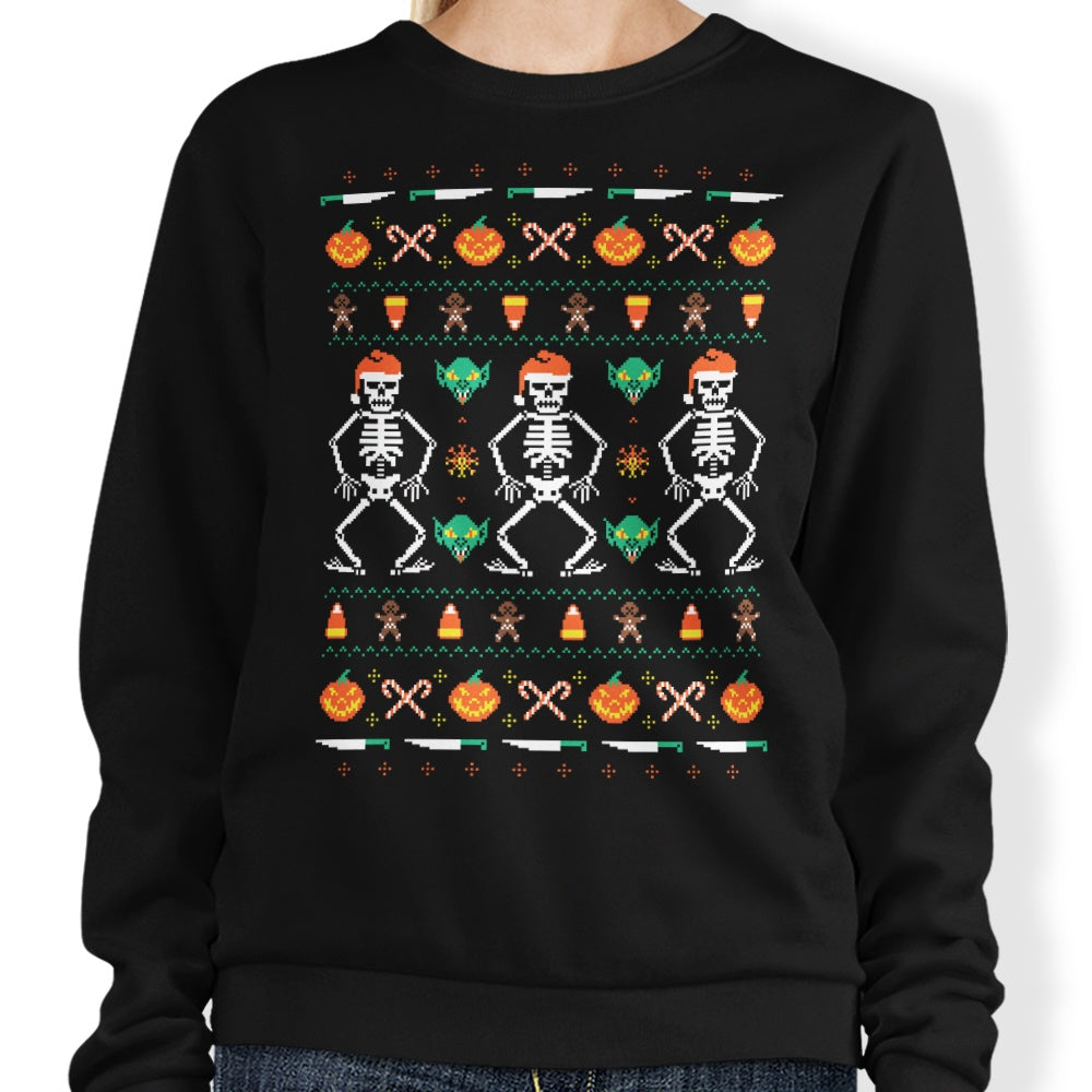 Trick or Christmas Themed Crewneck Sweatshirt for a Festive Look