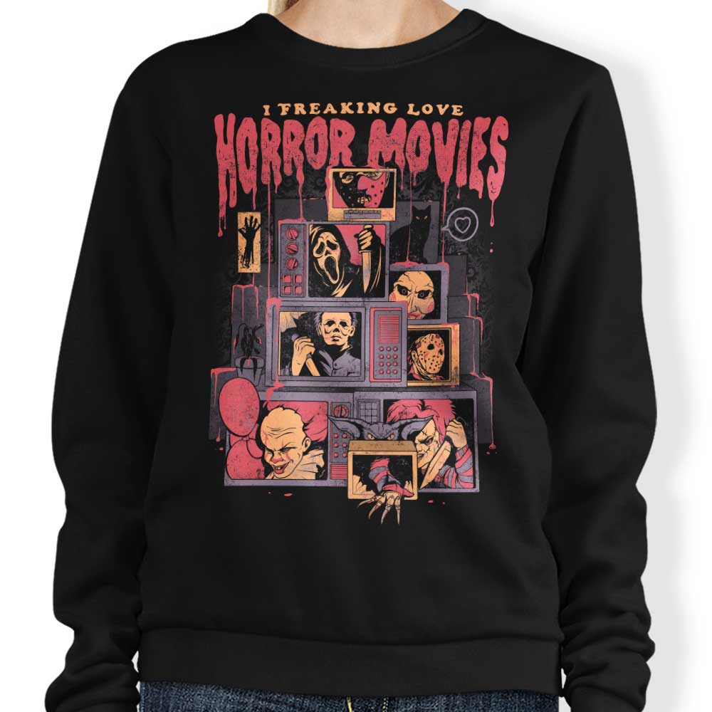 Awesome 'I Freaking Love Horror Movies' Sweatshirt for Fans