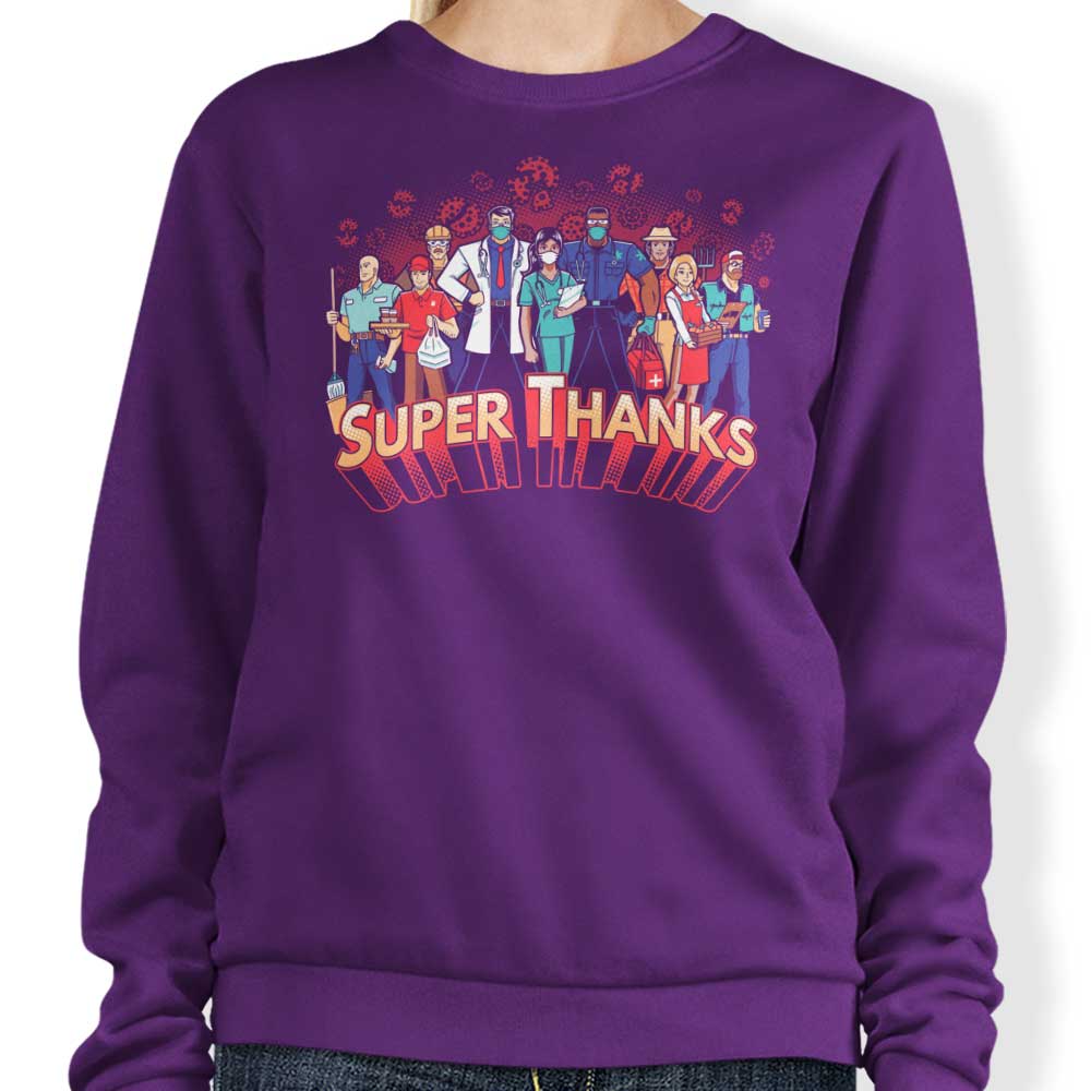 Prime Premne Design's Super Thanks Crewneck Sweatshirt in S - 4XL Sizes