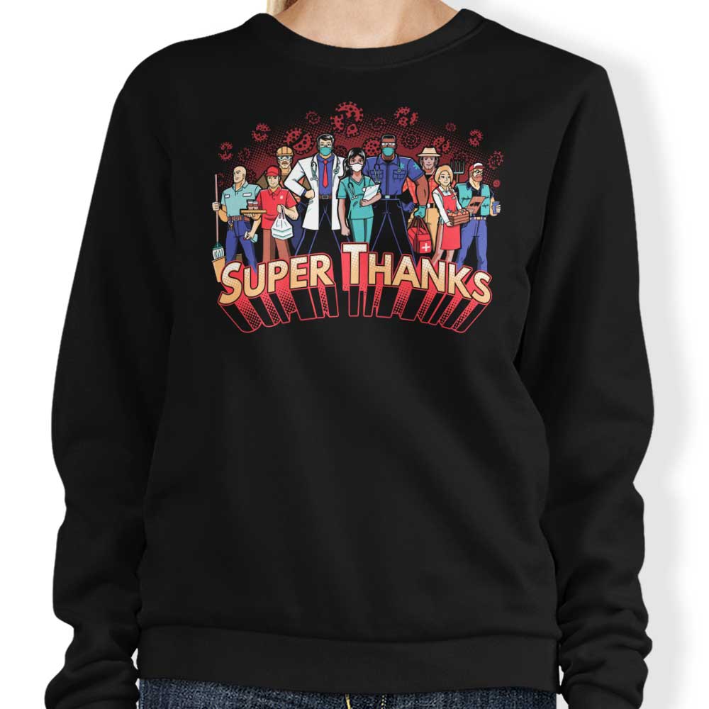 Prime Premne Design's Super Thanks Crewneck Sweatshirt in S - 4XL Sizes