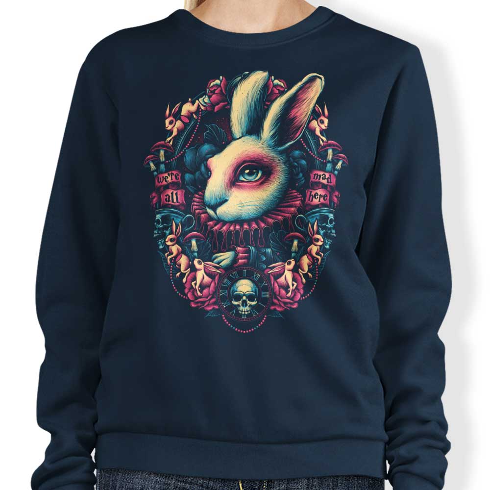 Glitchygorilla's 'Follow the White Rabbit' Crewneck Sweatshirt - Comfortable and Durable Apparel