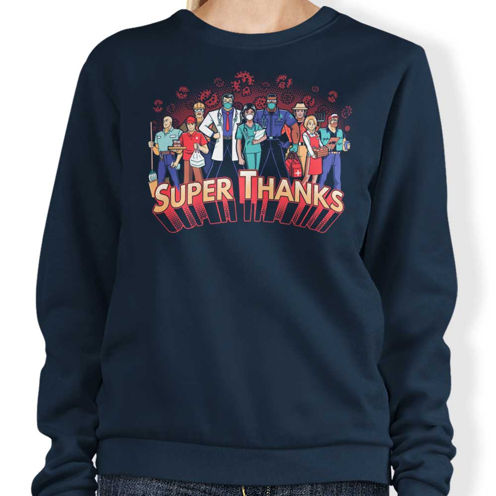 Prime Premne Design's Super Thanks Crewneck Sweatshirt in S - 4XL Sizes