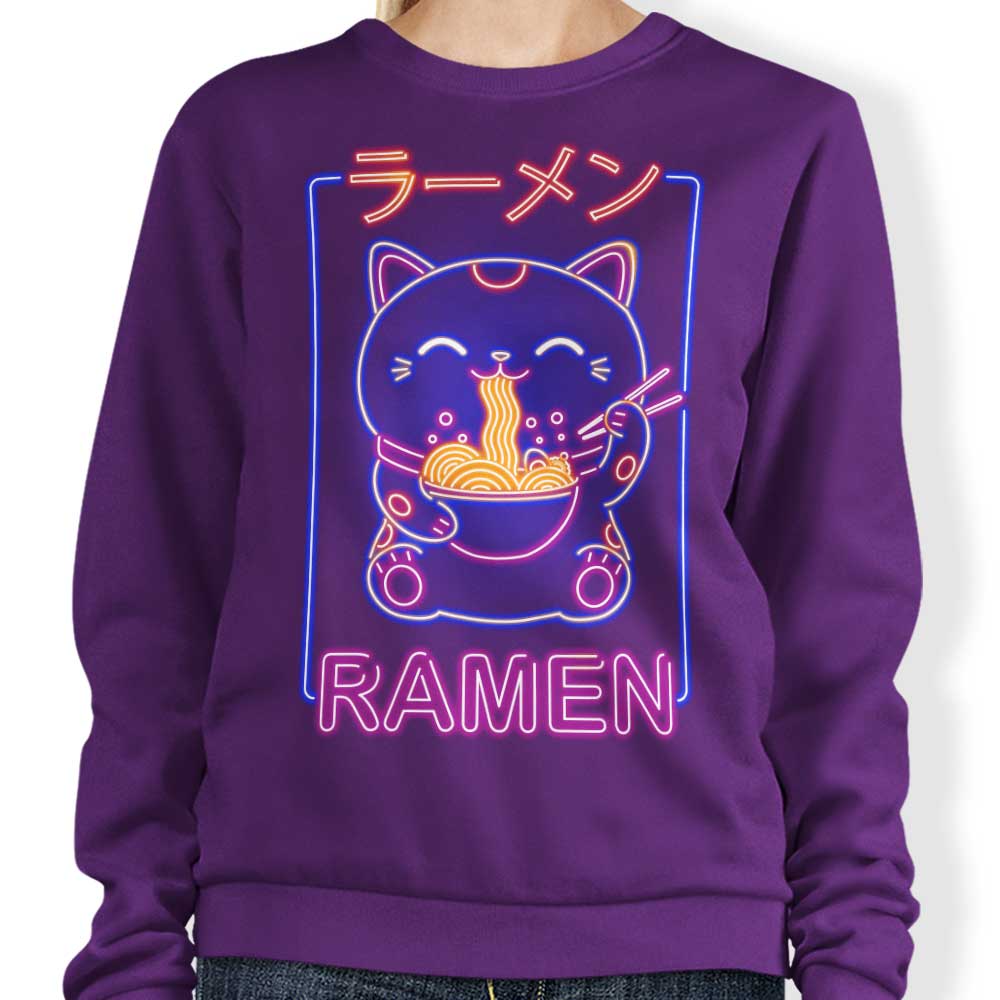 Neon Lucky Cat Crewneck Sweatshirt by Donnie Illustrations