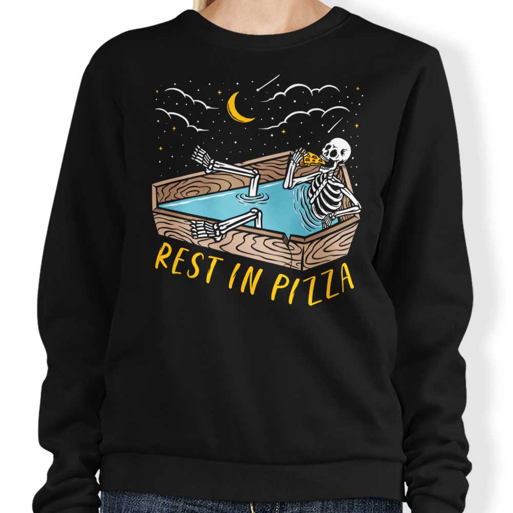 Comfortable 'Rest in Pizza' Crewneck Sweatshirt by CoD Designs