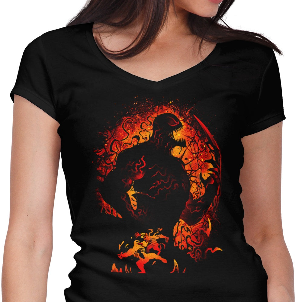 Women's V-Neck T-Shirt of Insanity and Vengeance