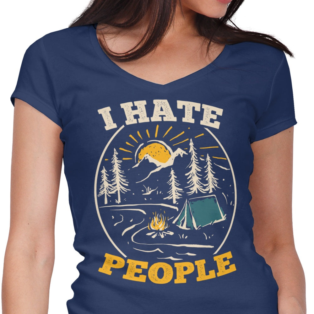 Women's Fashionable V-Neck T-Shirt with 'I Dislike People' Design
