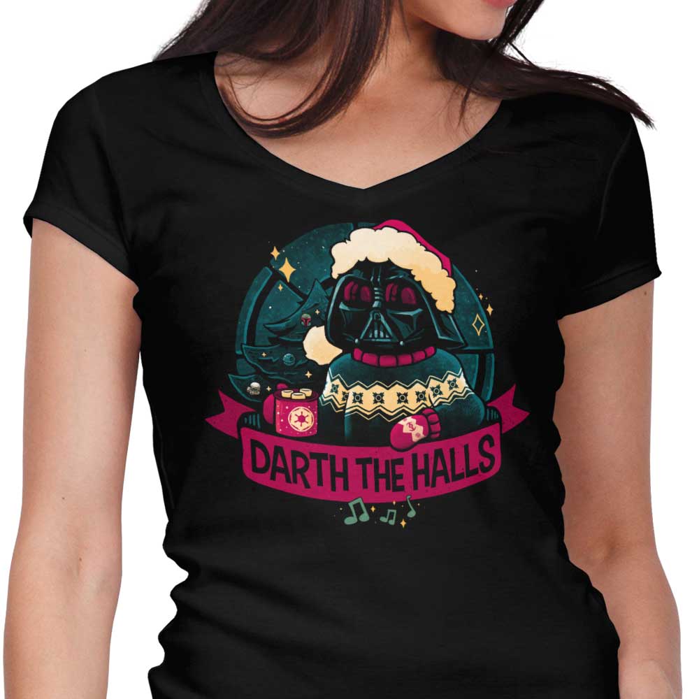 Stylish Women's V-Neck 'Darth the Halls' Tee