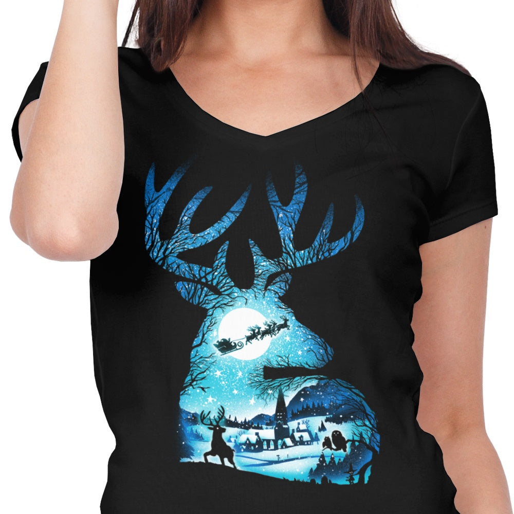 Women's V-Neck Christmas Reindeer Print Top