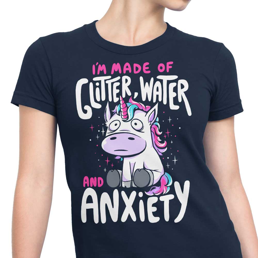 Women's Fashion Apparel Featuring Glitter, Water, and Anxiety Elements