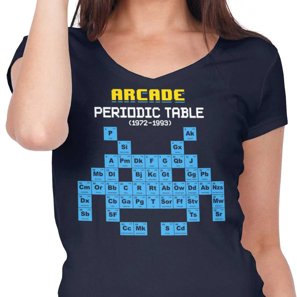 Women's V-Neck Arcade-Themed Periodic Table T-Shirt
