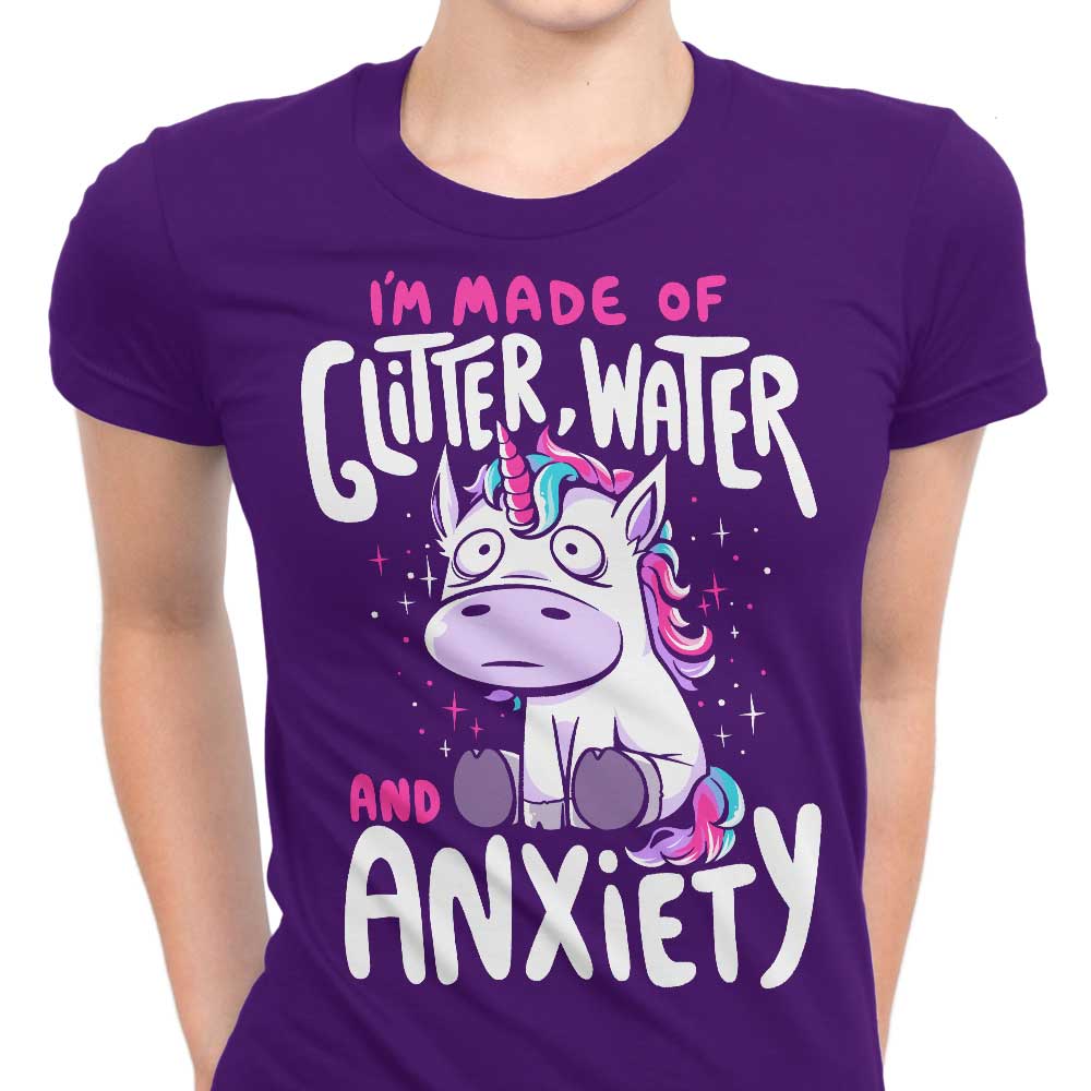 Women's Fashion Apparel Featuring Glitter, Water, and Anxiety Elements