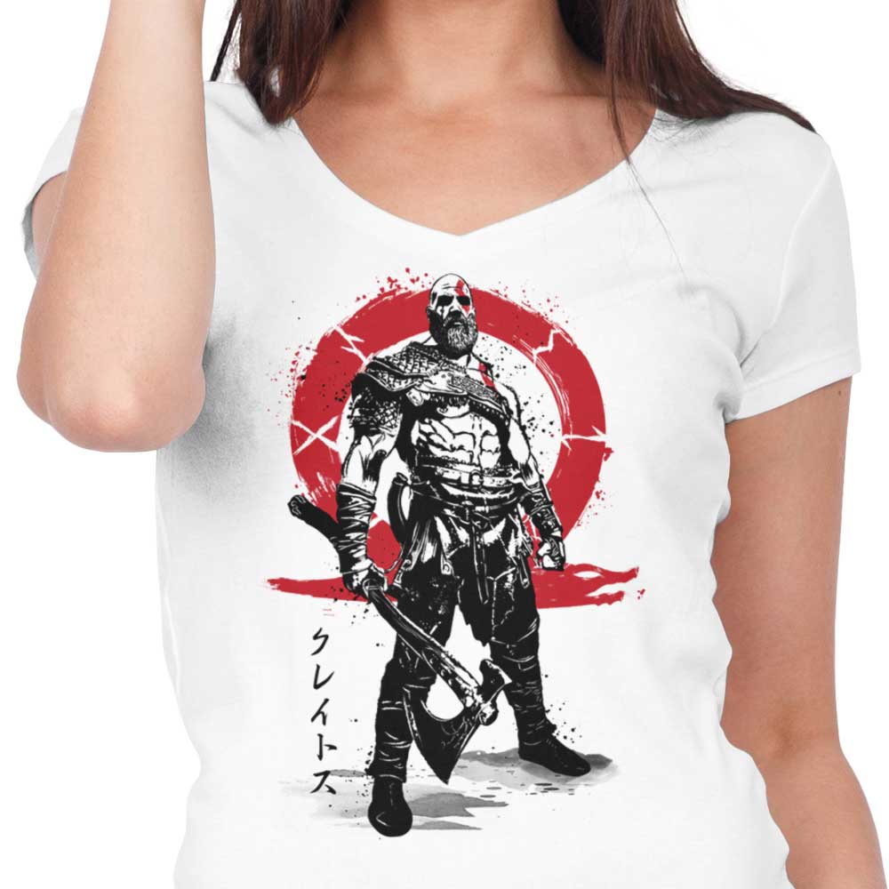 Women's V-Neck T-Shirt Inspired by the 'Killer of Gods Sumi-e' Artwork