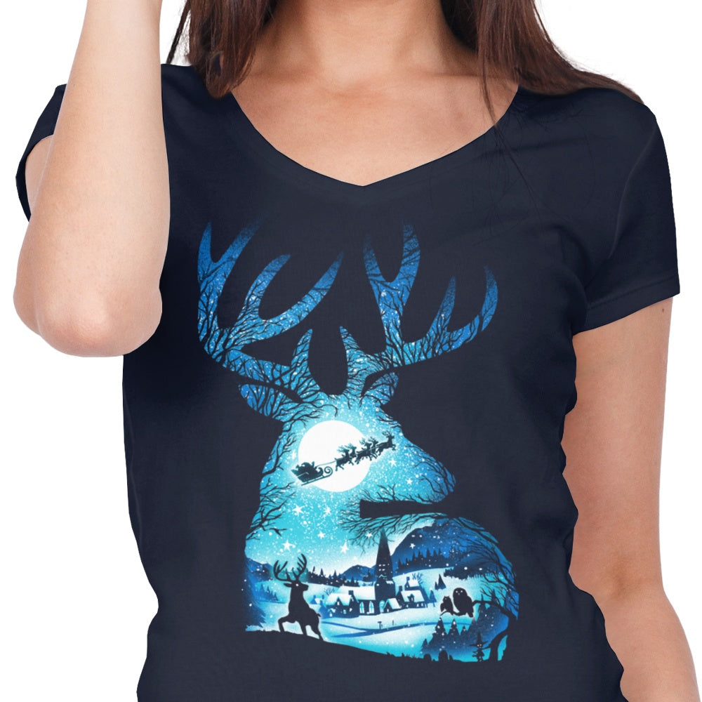 Women's V-Neck Christmas Reindeer Print Top