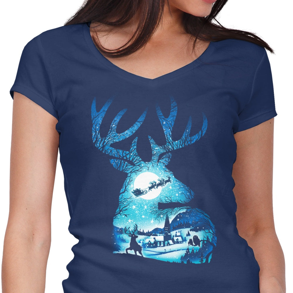 Women's V-Neck Christmas Reindeer Print Top
