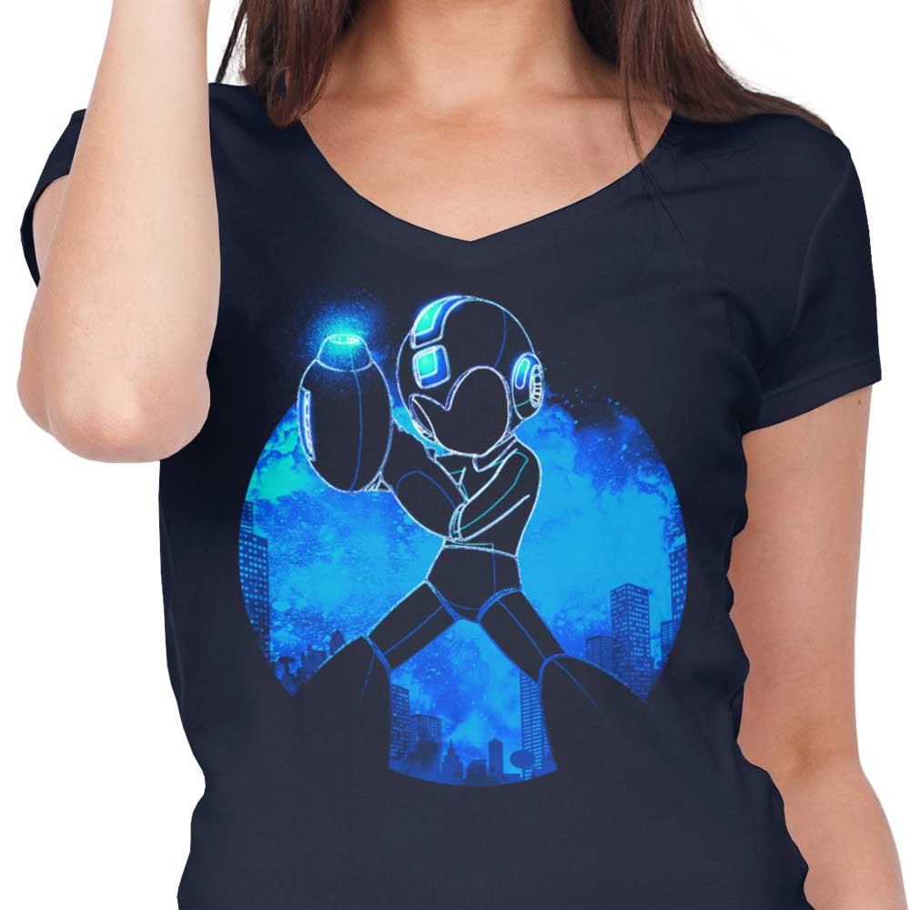 Stylish Blue Bomber Orb Women's V - Neck Top