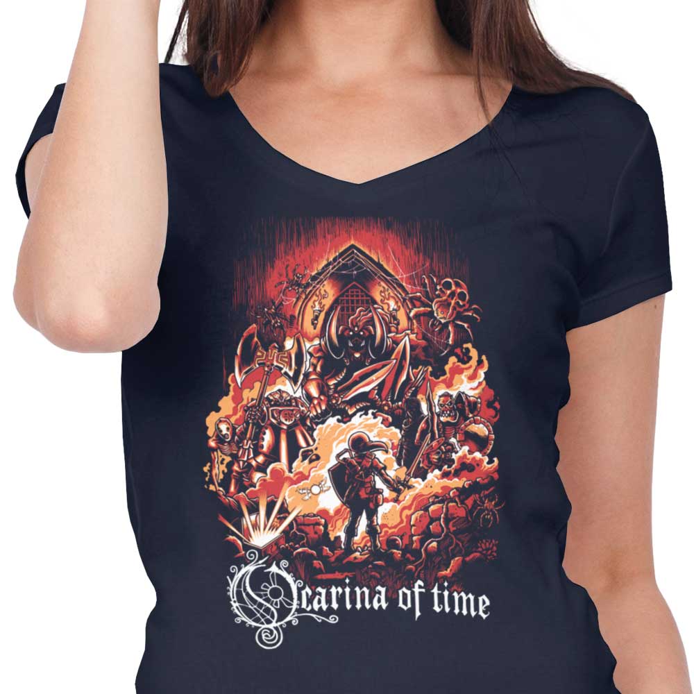 Women's V-Neck Ocarina Themed T-Shirt of Legend