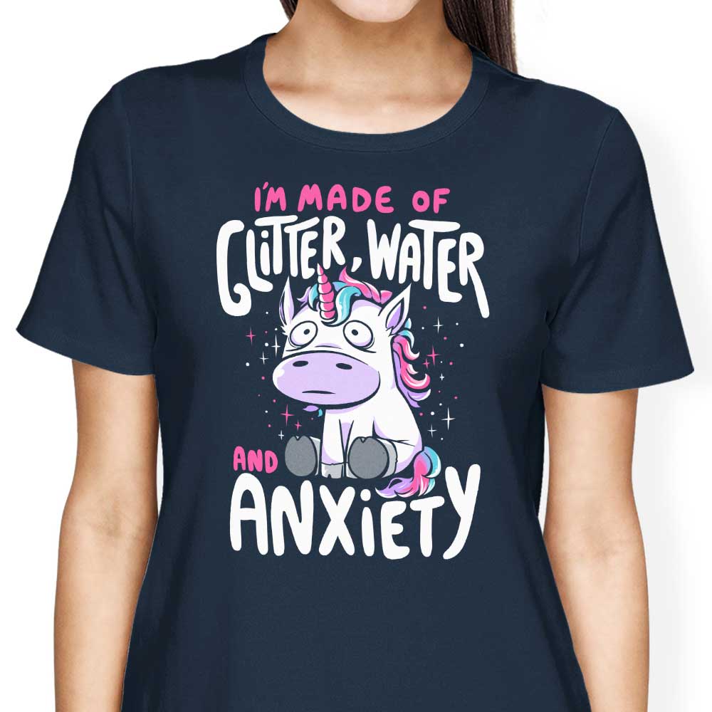 Women's Fashion Apparel Featuring Glitter, Water, and Anxiety Elements