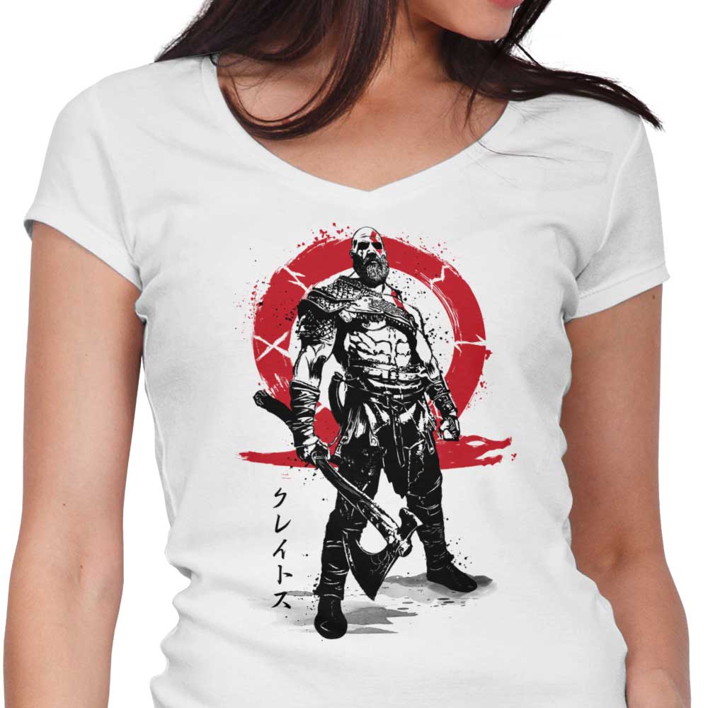 Women's V-Neck T-Shirt Inspired by the 'Killer of Gods Sumi-e' Artwork