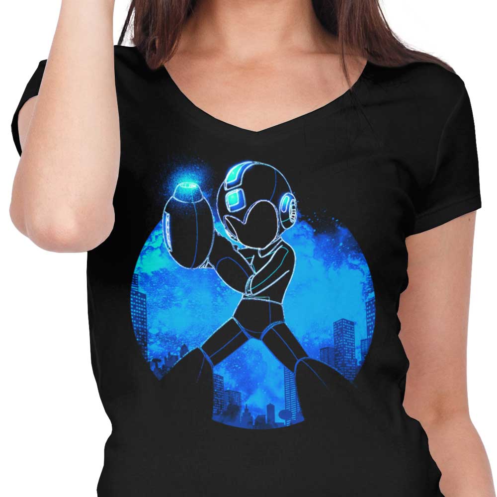 Stylish Blue Bomber Orb Women's V - Neck Top