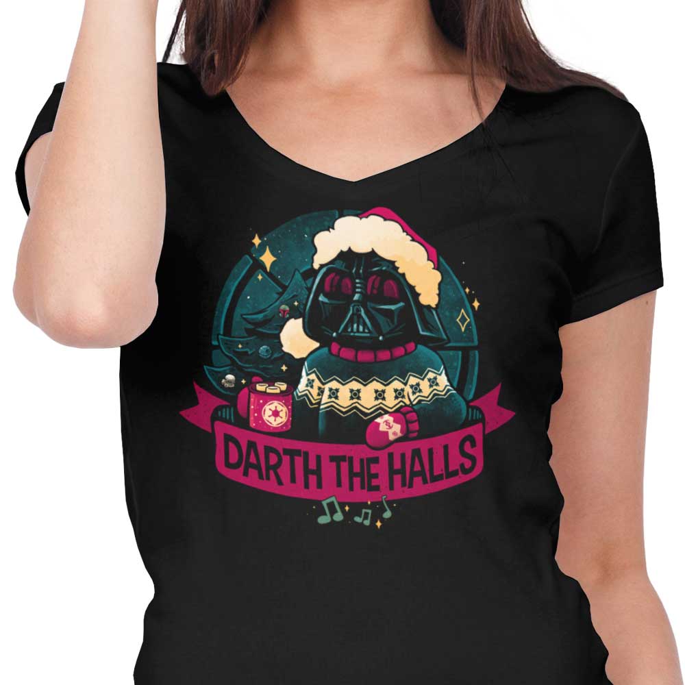 Stylish Women's V-Neck 'Darth the Halls' Tee