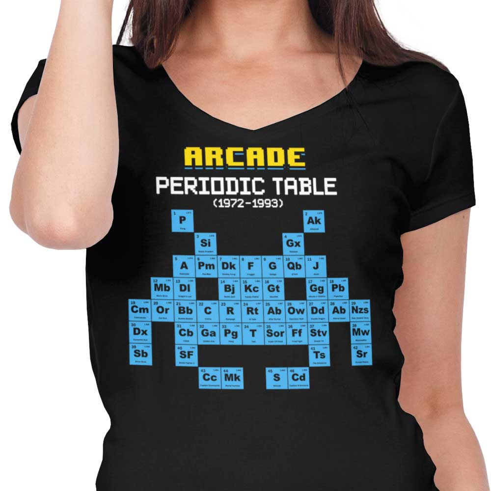 Women's V-Neck Arcade-Themed Periodic Table T-Shirt