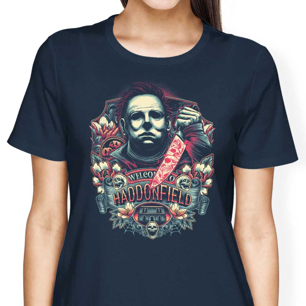 Glitchygorilla's 'Welcome to Haddonfield' Women's Fashionable T-Shirts