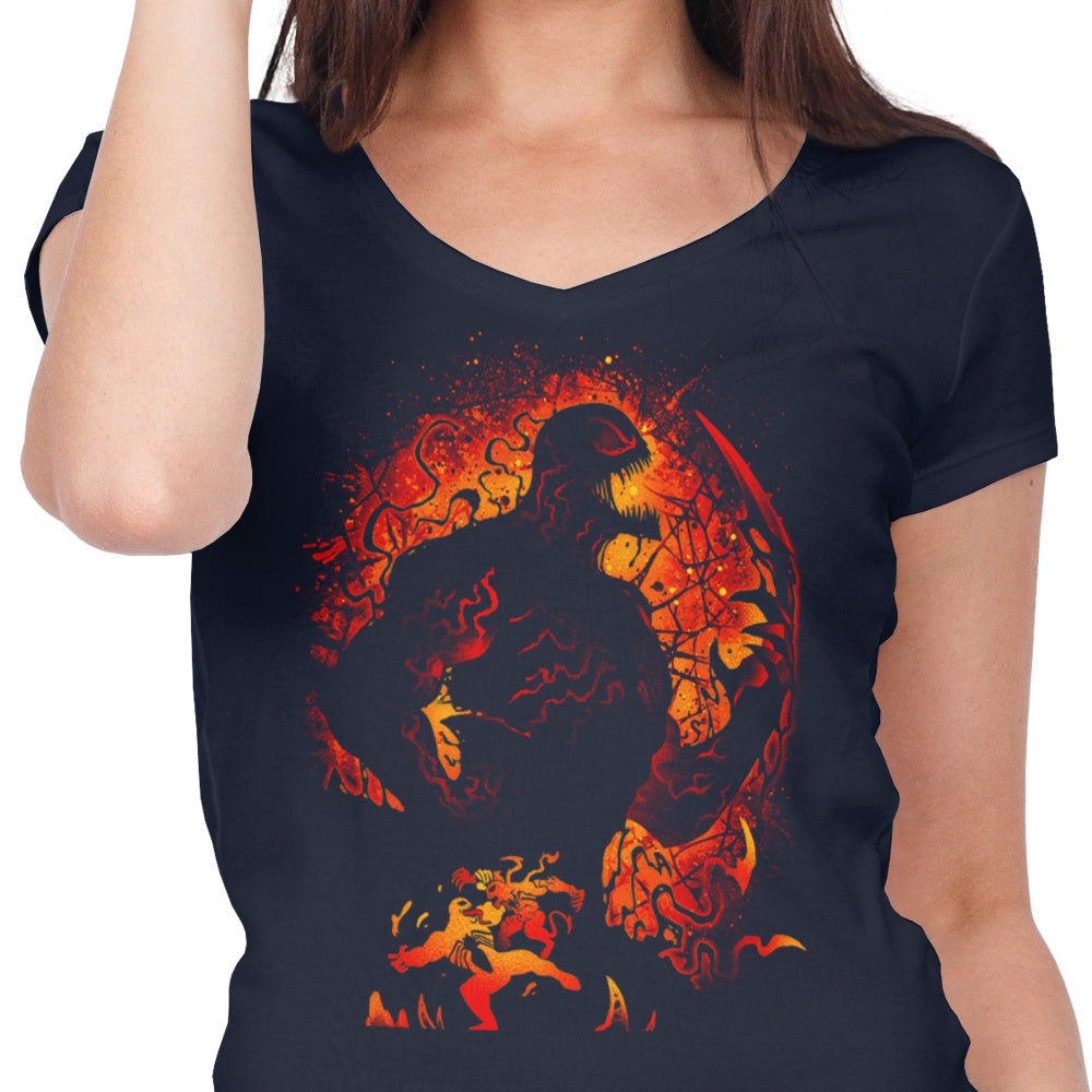 Women's V-Neck T-Shirt of Insanity and Vengeance