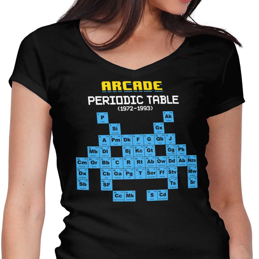 Women's V-Neck Arcade-Themed Periodic Table T-Shirt