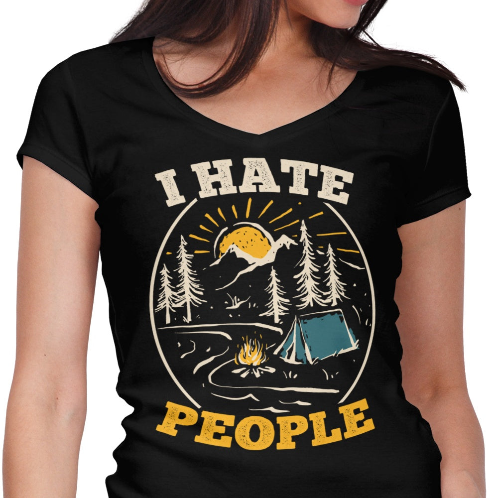 Women's Fashionable V-Neck T-Shirt with 'I Dislike People' Design