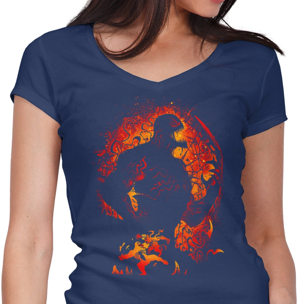 Women's V-Neck T-Shirt of Insanity and Vengeance