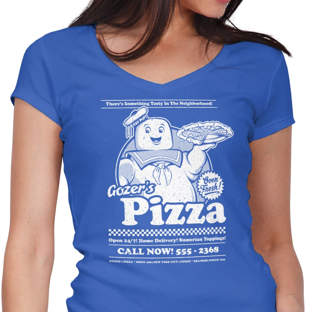 Women's Stylish V-Neck 'Gozer's Pizza' T-Shirt