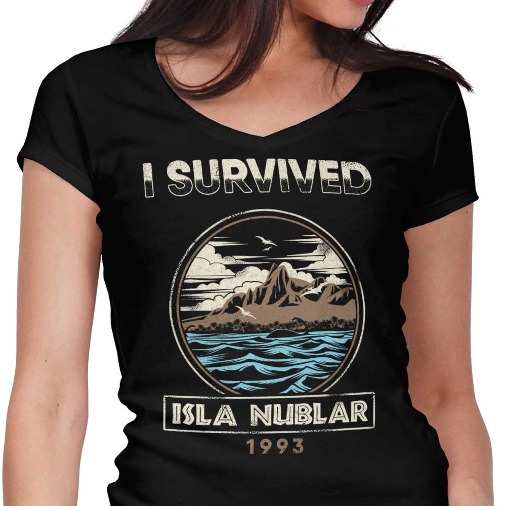 Women's Stylish V-Neck T-Shirt: I Survived Isla Nublar